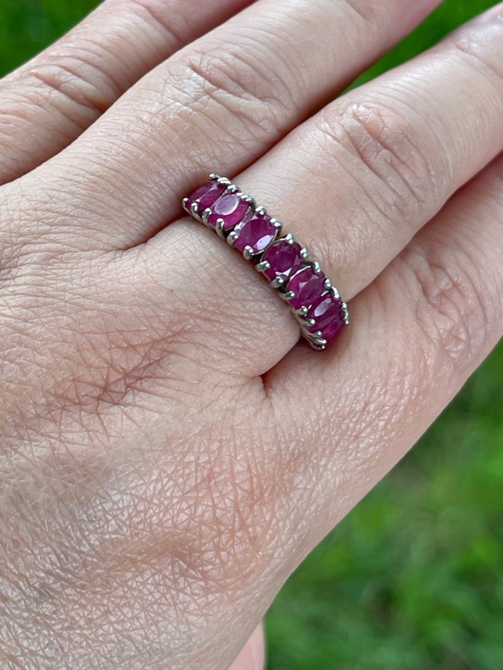 Natural Ruby Half Eternity Band Ring in 925 Sterling Silver size 7.5
